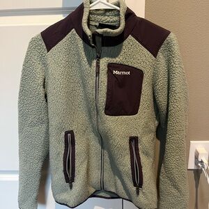 Fuzzy marmot zip up jacket